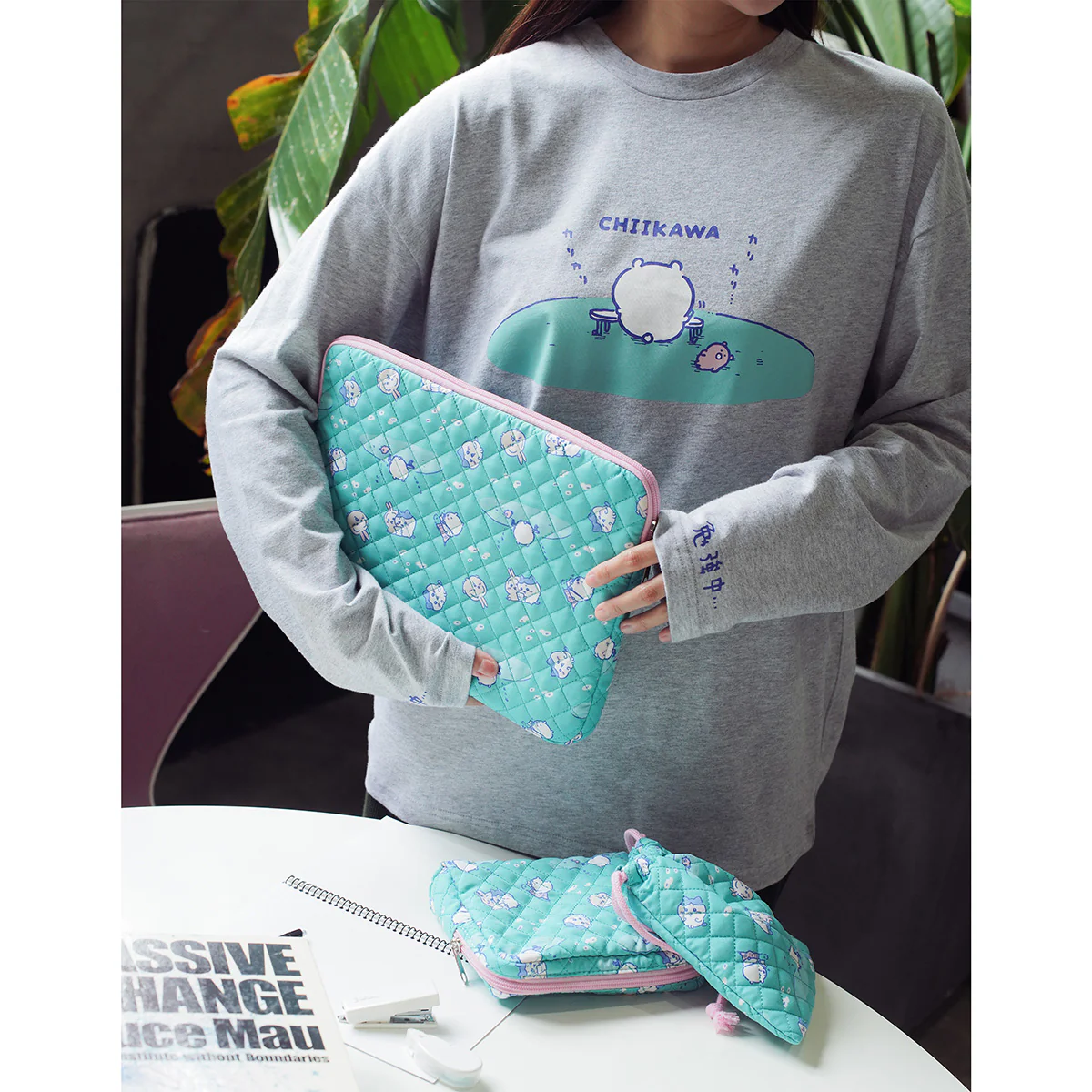 ちいかわ 長袖Tシャツ 試験勉強 アッシュ - Image 3
