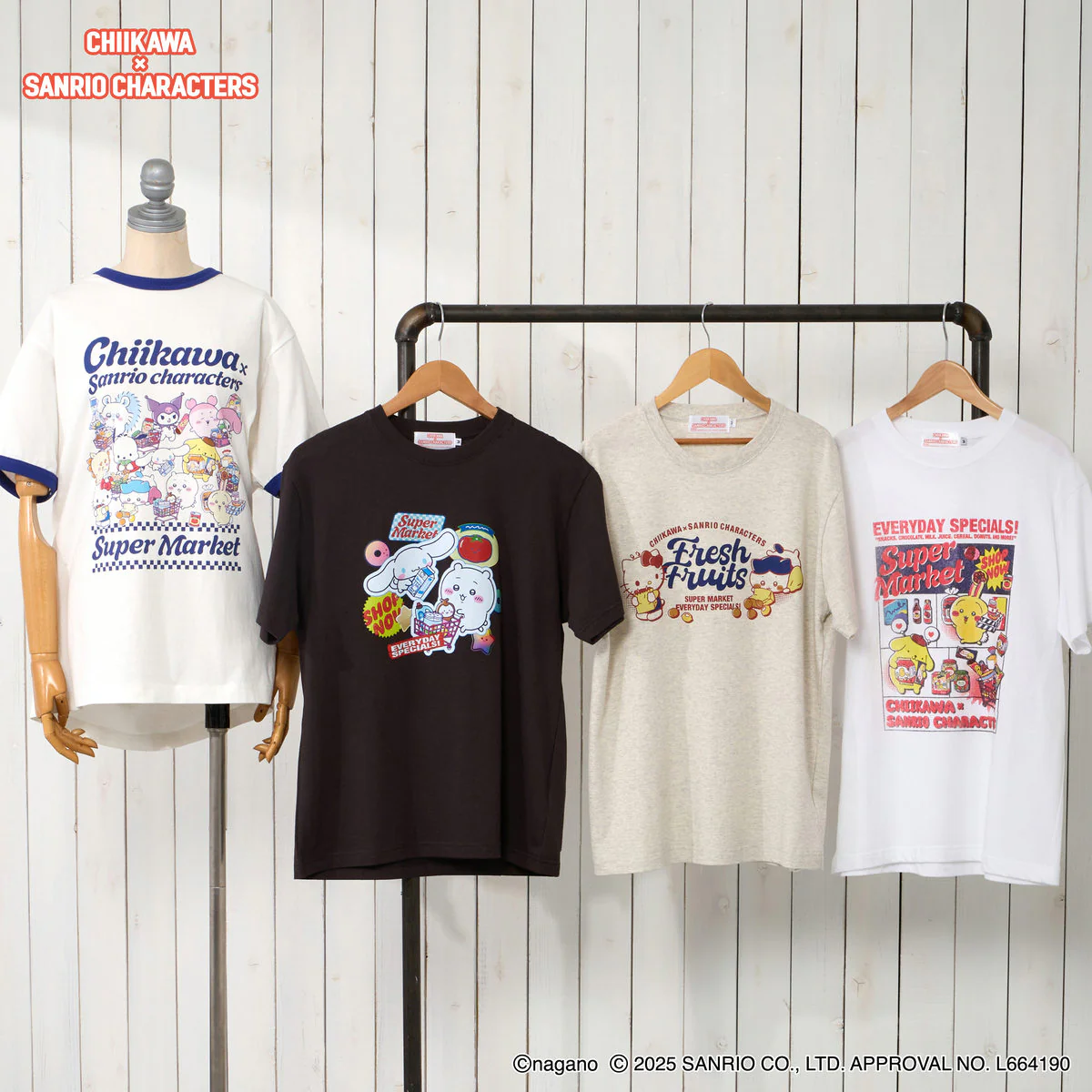 ちいかわ×サンリオキャラクターズ スーパーマーケットなTシャツ ハチワレ・ハローキティ アッシュ - Image 2