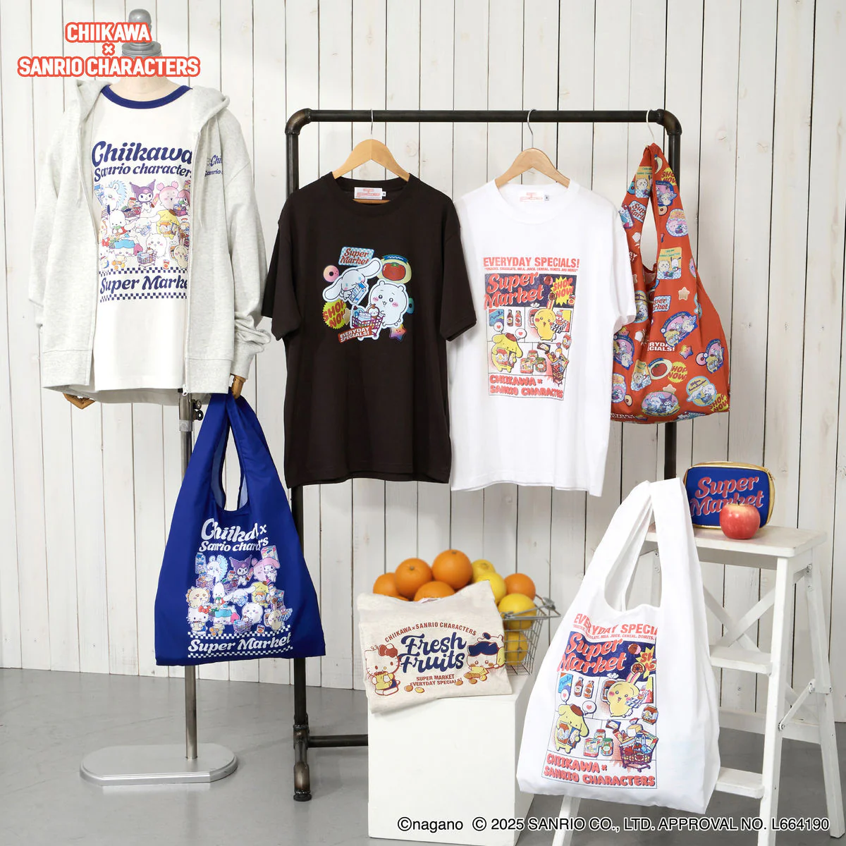 ちいかわ×サンリオキャラクターズ スーパーマーケットなTシャツ ハチワレ・ハローキティ アッシュ - Image 3