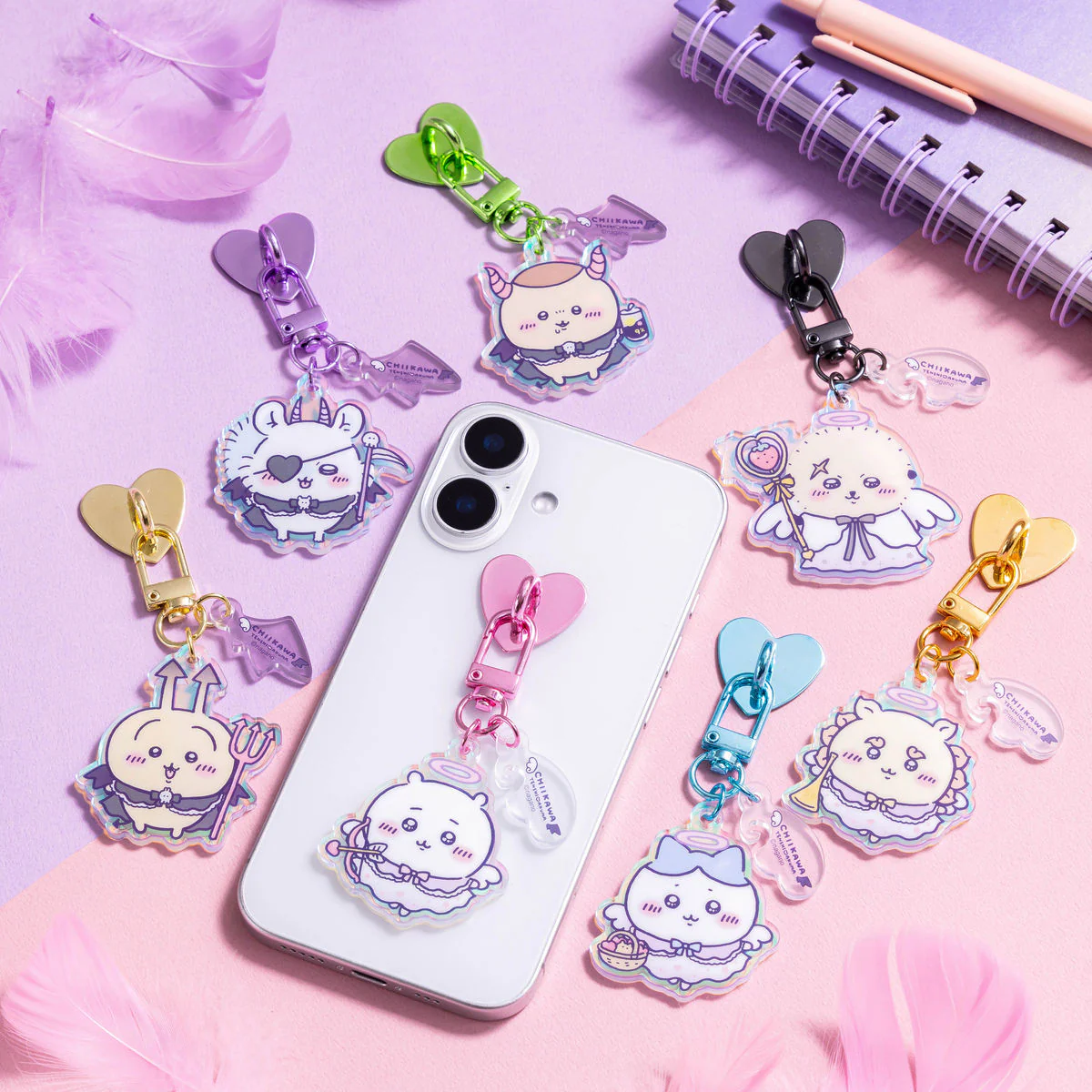 ちいかわ てんし♡あくま キーリングチャーム付きキーホルダー（てんしなハチワレ） - Image 2