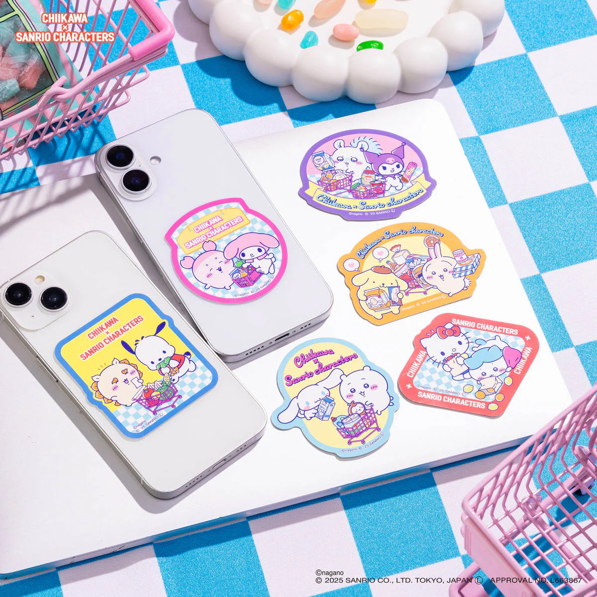 ちいかわ×サンリオキャラクターズ スーパーマーケットなスマホに貼れるサイズのステッカー（ハチワレとハローキティ） - Image 2
